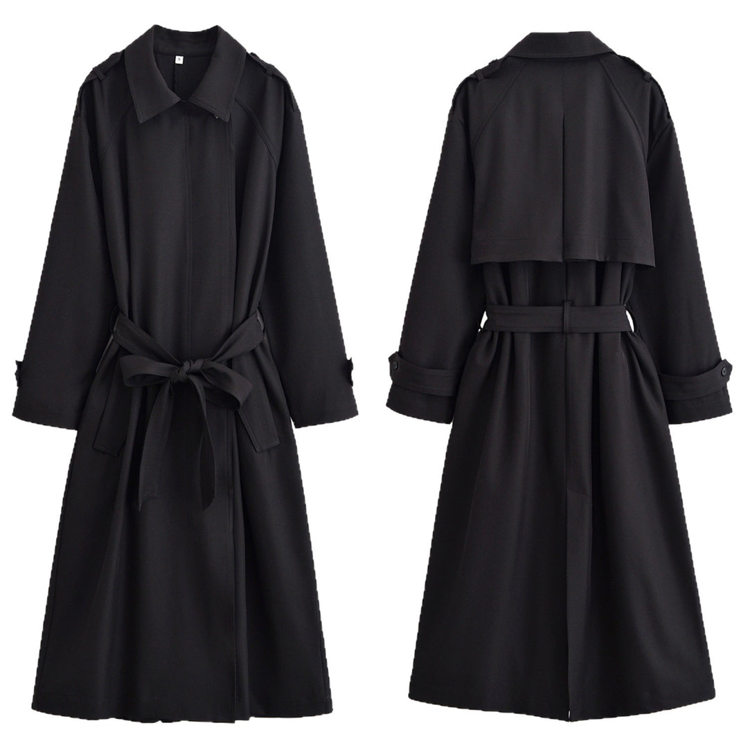 Damen Langer taillierbarer Trenchcoat mit Bindegürtel und Epauletten Drune