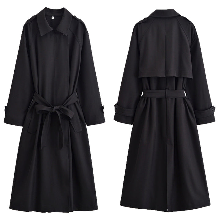 Damen Langer taillierbarer Trenchcoat mit Bindegürtel und Epauletten Drune