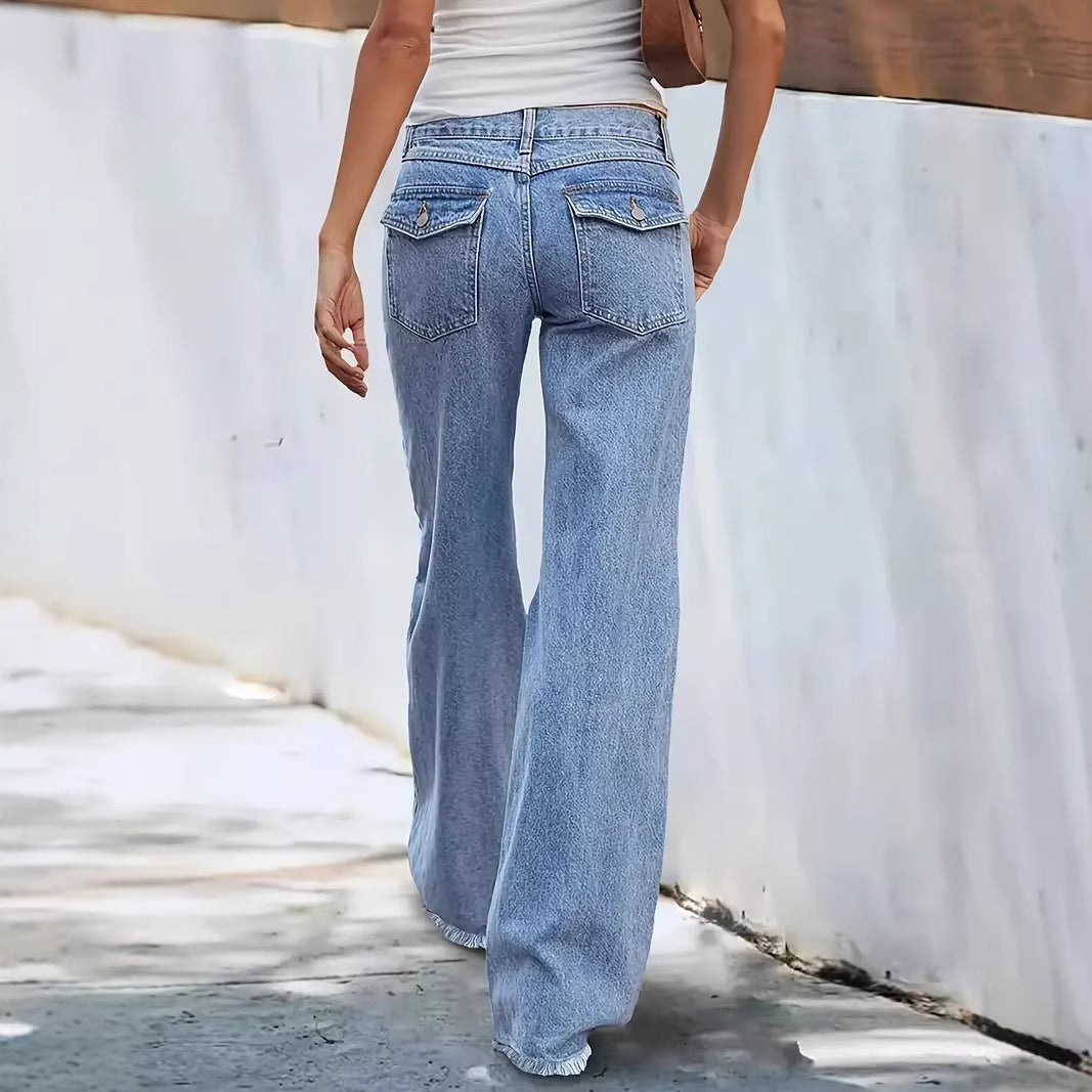 Damen weit geschnittene Jeans mit fransigem Saum Drune