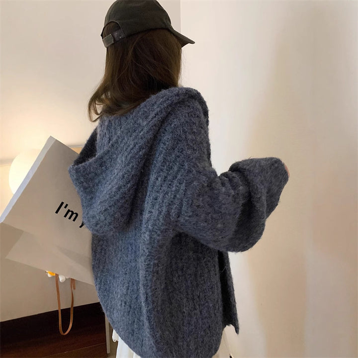 Damen Kuschliger Oversized Hoodie-Cardigan mit tiefem V-Ausschnitt und weitem Schnitt Drune