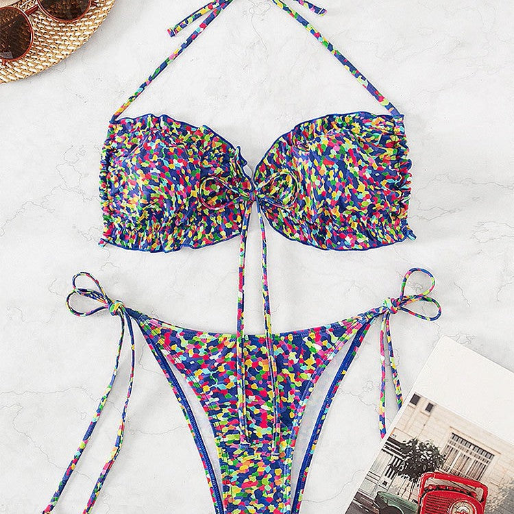 Damen Triangel-Bikini-Set mit floralem Muster und verstellbaren Trägern Drune