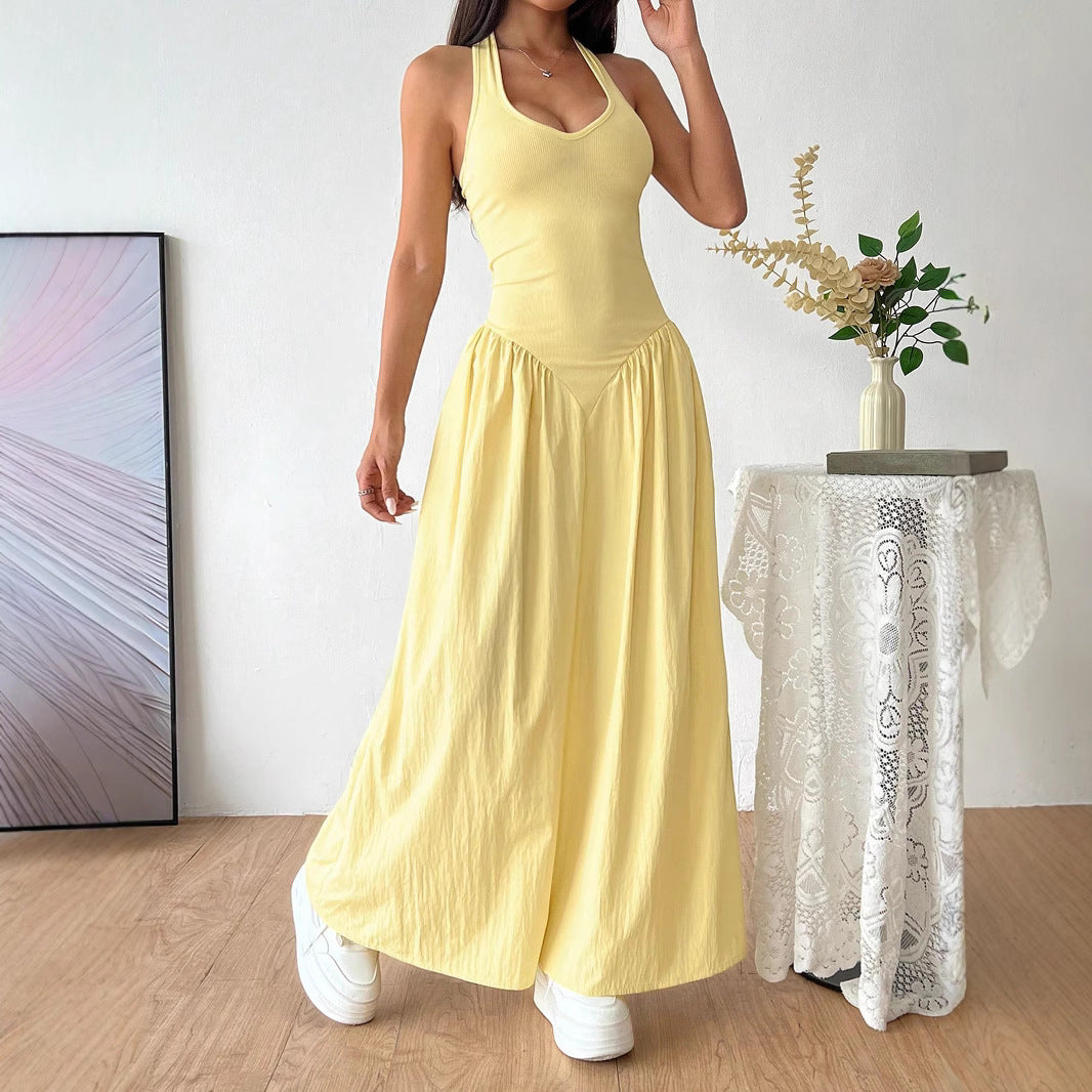 Damen Maxidress mit U-Ausschnitt und fließendem Rock Drune