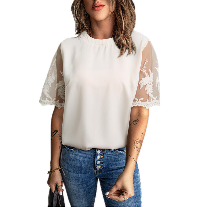 Damen Elegantes T-Shirt mit modischen Spitzenärmeln Drune