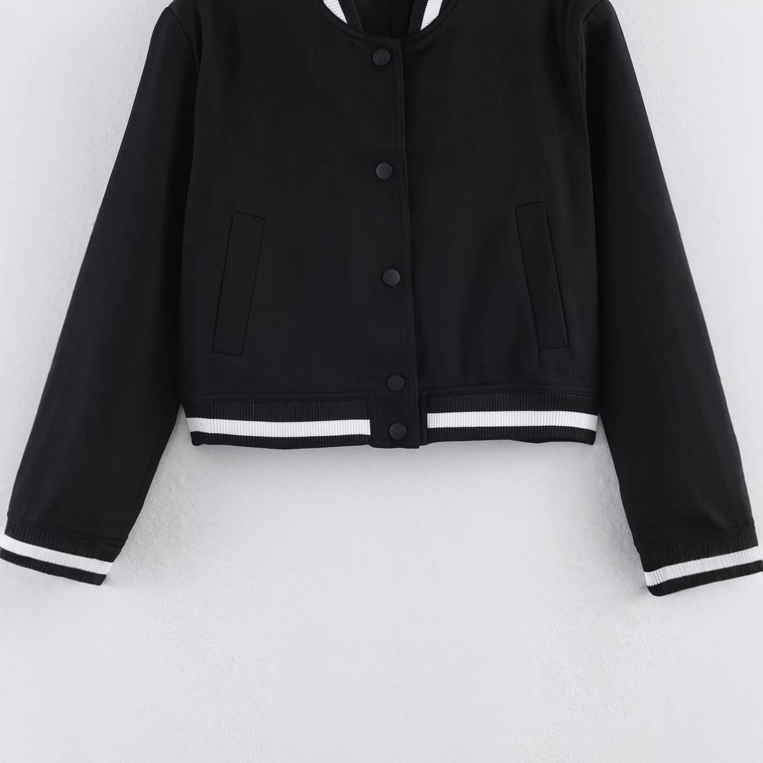 Damen Cropped-Boxy-Bomberjacke mit Rippbündchen und Druckknopfleiste Drune