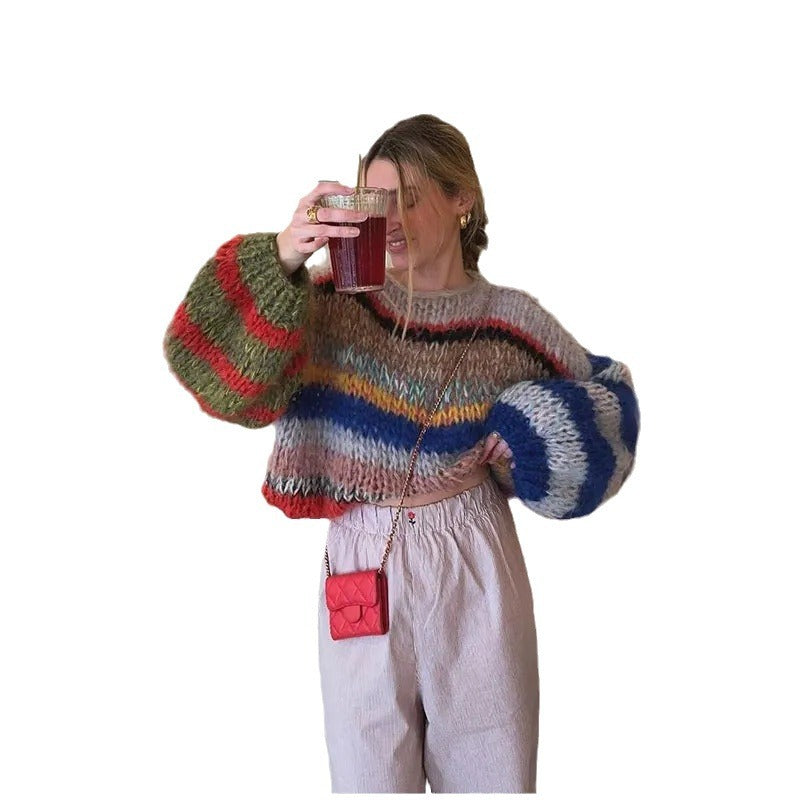 Damen Kuscheliger Strickpullover mit auffälligem Farbdesign Drune