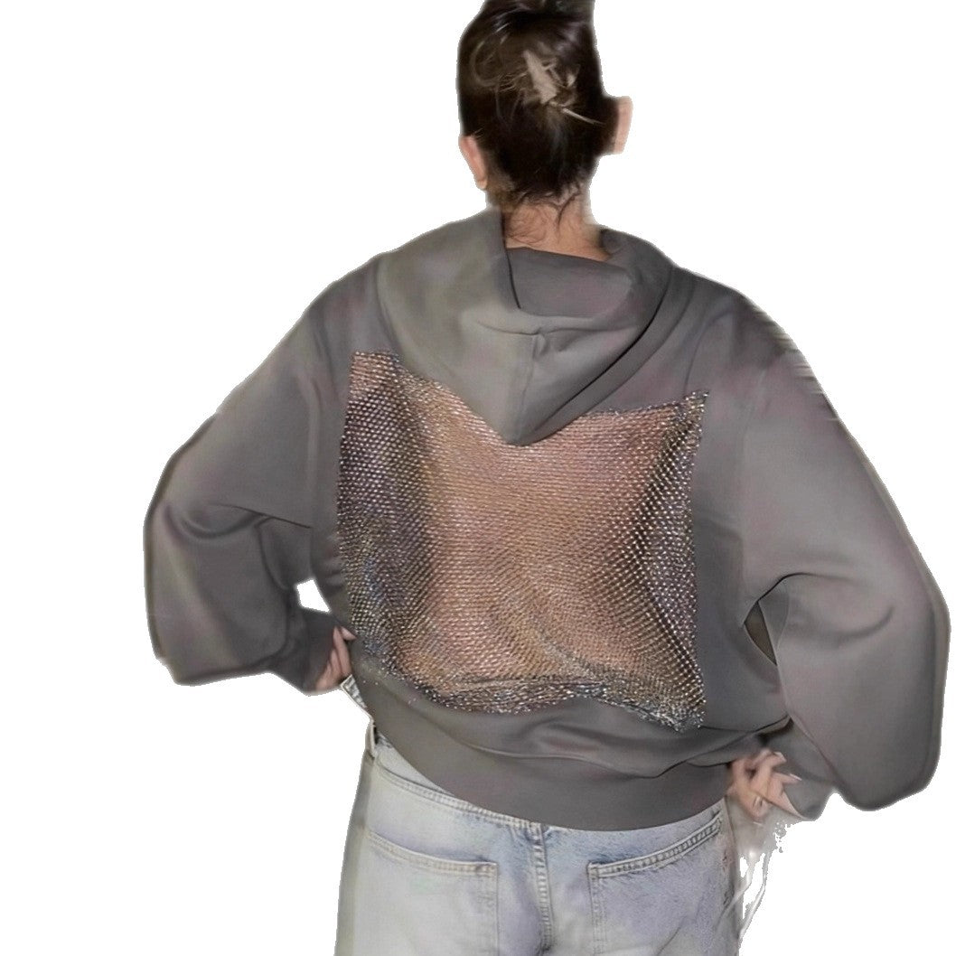 Damen nan Kapuzensweatshirt mit transparenter bestickter Rückenpartie Drune