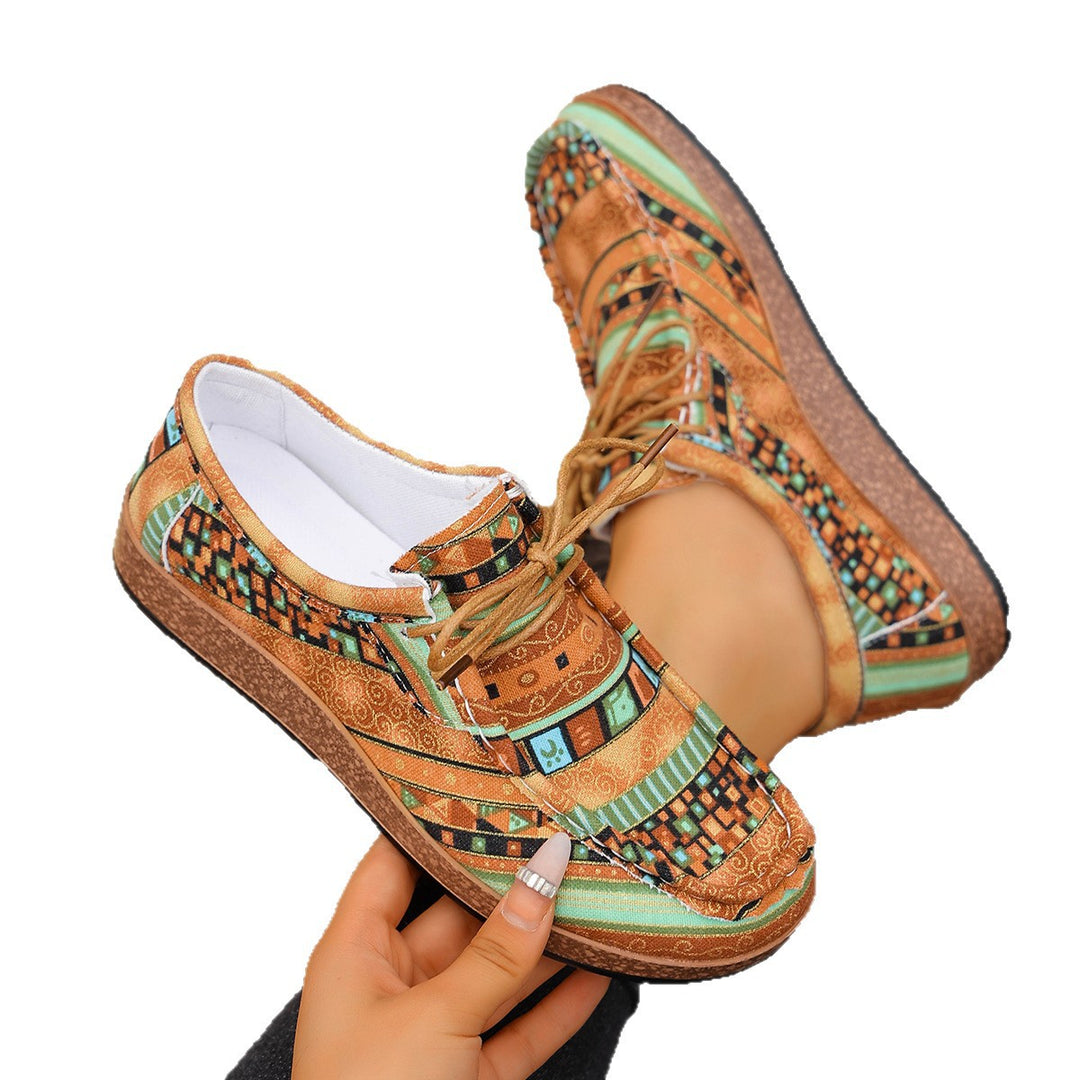 Damen bunte gemusterte Canvas-Schnürschuhe mit leichter Plateau-Sohle Drune