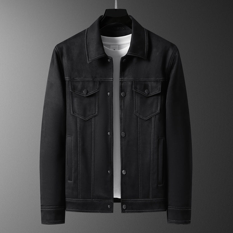 Herren Wollfilz-Truckerjacke mit Pattentaschen und Druckknopfverschluss Drune