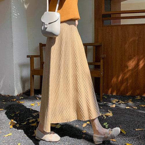 Damen Eleganter Strickrock mit strukturiertem Zopfmuster Drune