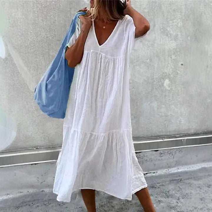 Damen Sommerkleid mit V-Ausschnitt und voluminösem Rock Drune