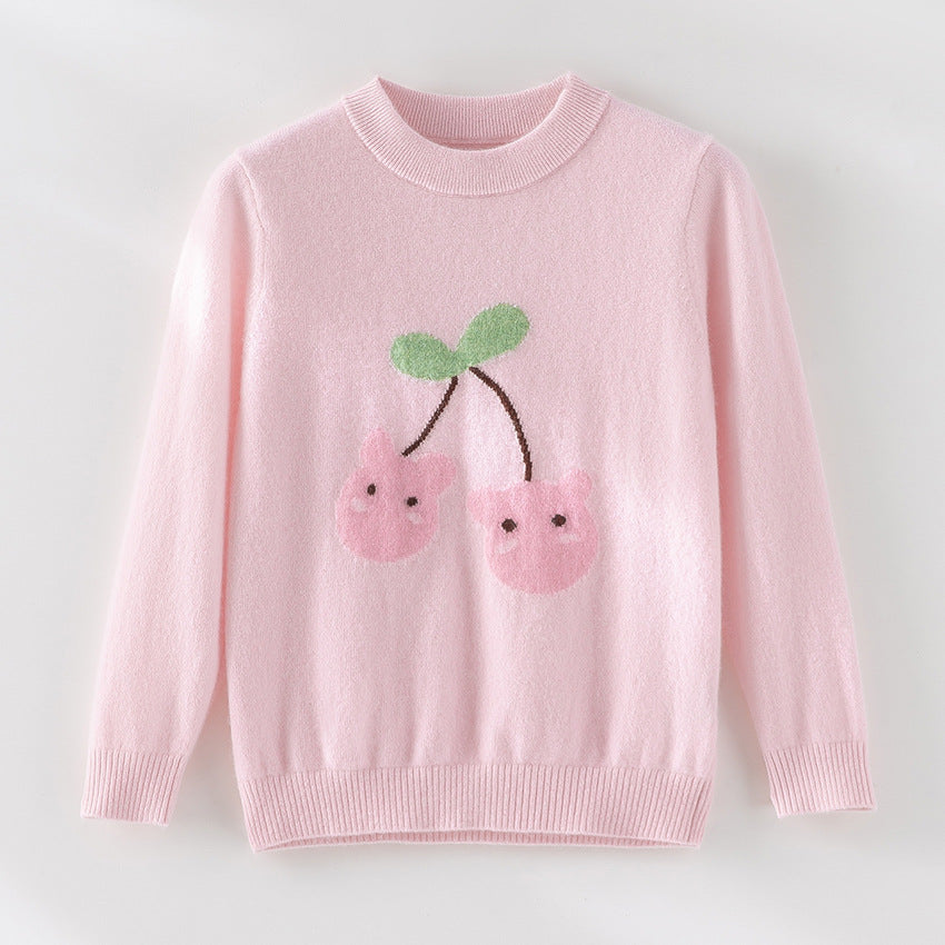 Damen Feinstrick-Pullover mit verspieltem Kirschen-Motiv und Rundhalsausschnitt Drune
