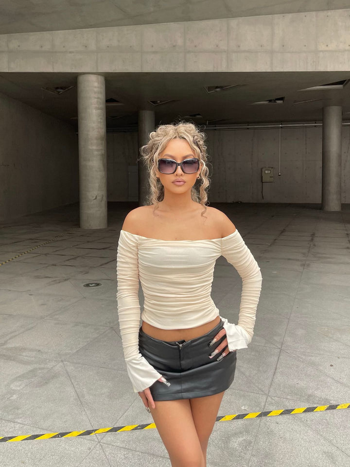 Damen Elegantes langärmliges Oberteil mit raffinierten Rüschendetails Drune