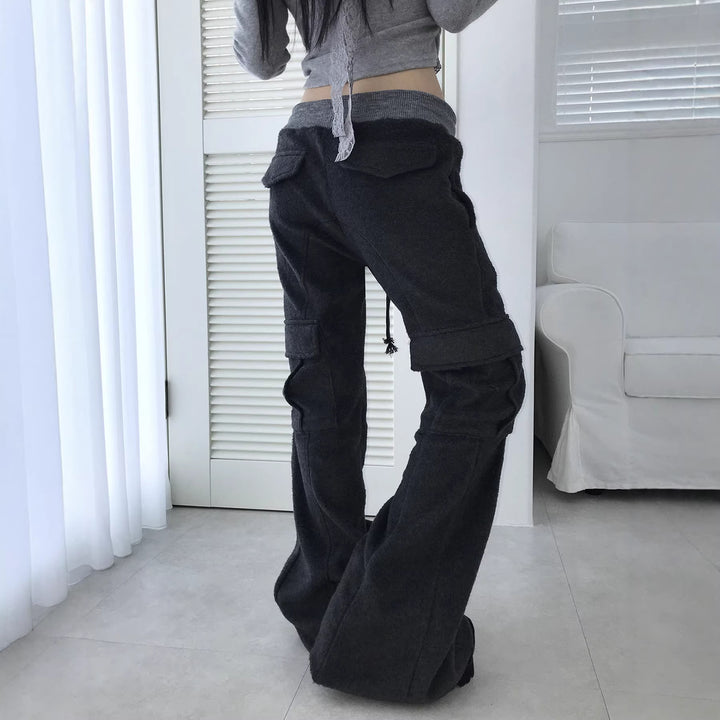 Damen Ausgestellte Cargo-Loungehose mit hohem Bund und Kordelzug Drune