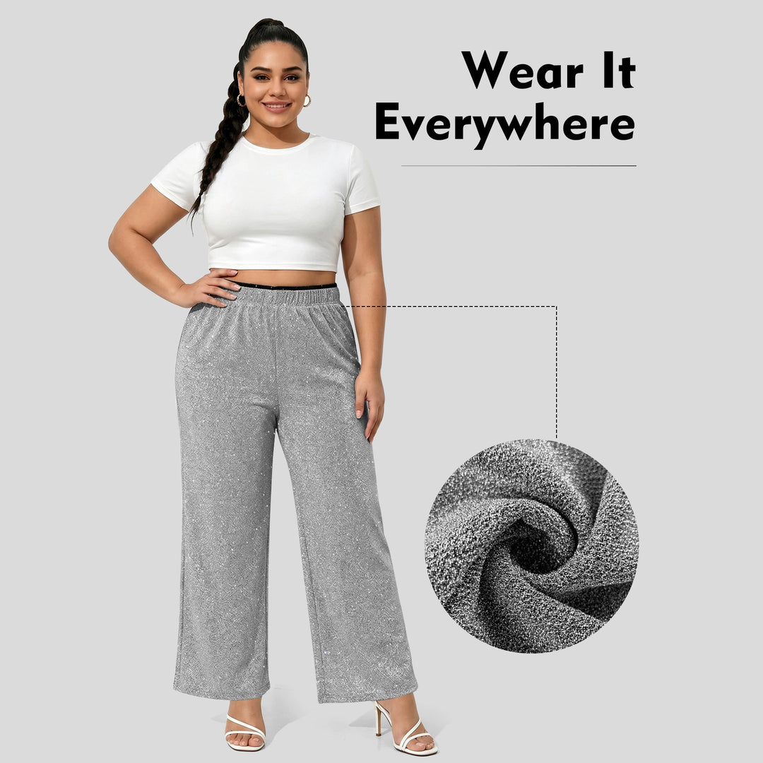 Damen Glitzernde Palazzo-Loungehose mit elastischem Komfortbund Drune