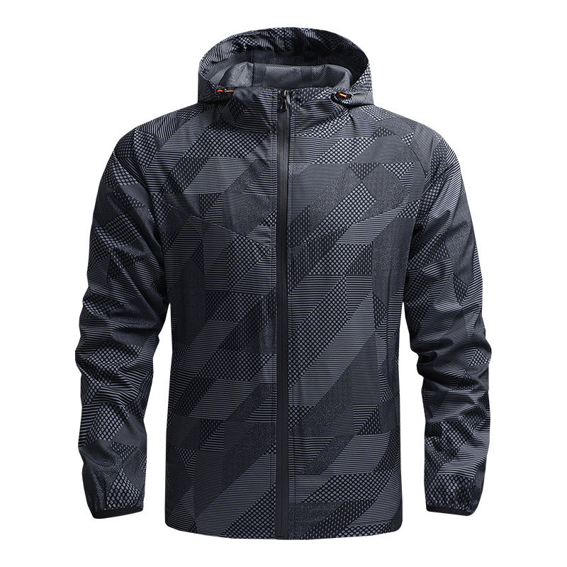 Herren ultraleichte Kapuzen-Trainingsjacke mit winddichter Oberfläche und Packfunktion Drune