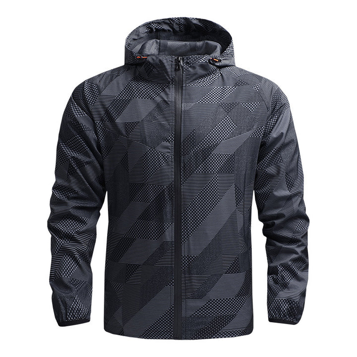Herren ultraleichte Kapuzen-Trainingsjacke mit winddichter Oberfläche und Packfunktion Drune