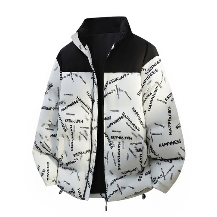 Unisex Oversize-Steppjacke mit Allover-Print, Stehkragen & Kordelzugsaum Drune