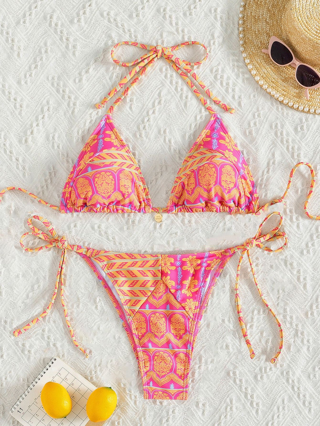 Damen Triangel-Bikini mit verspielt floralem Design und bindbaren Trägern Drune