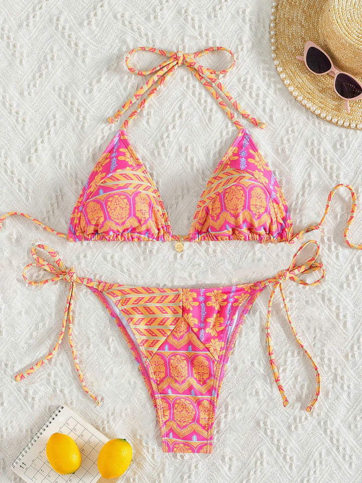 Damen Triangel-Bikini mit verspielt floralem Design und bindbaren Trägern Drune