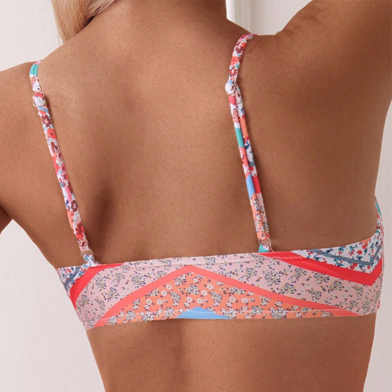 Damen Bunt gemusterter Bikini mit gepolstertem Oberteil und hohem Beinausschnitt Drune