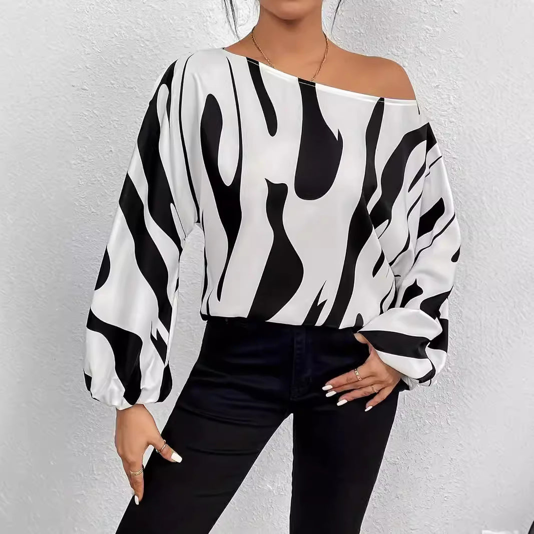 Damen Oversized Bluse mit asymmetrischem Schnitt und gestreiftem Design Drune