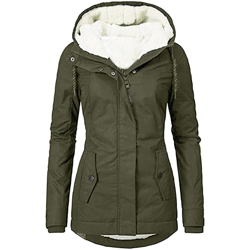 Damen Wasserabweisender Parka mit Teddyfutter, Kapuze und Taillierter Passform Drune