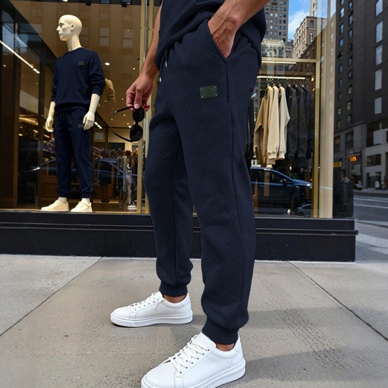 Herren Strukturierte Jogginghose mit geometrischer Waffelstruktur und elastischen Bündchen Drune