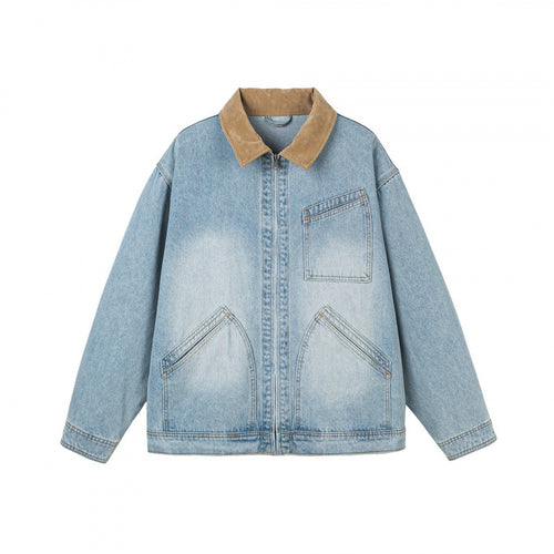 Herren Oversize-Denimjacke mit Cordkragen und diagonalem Brusttaschendetail Drune