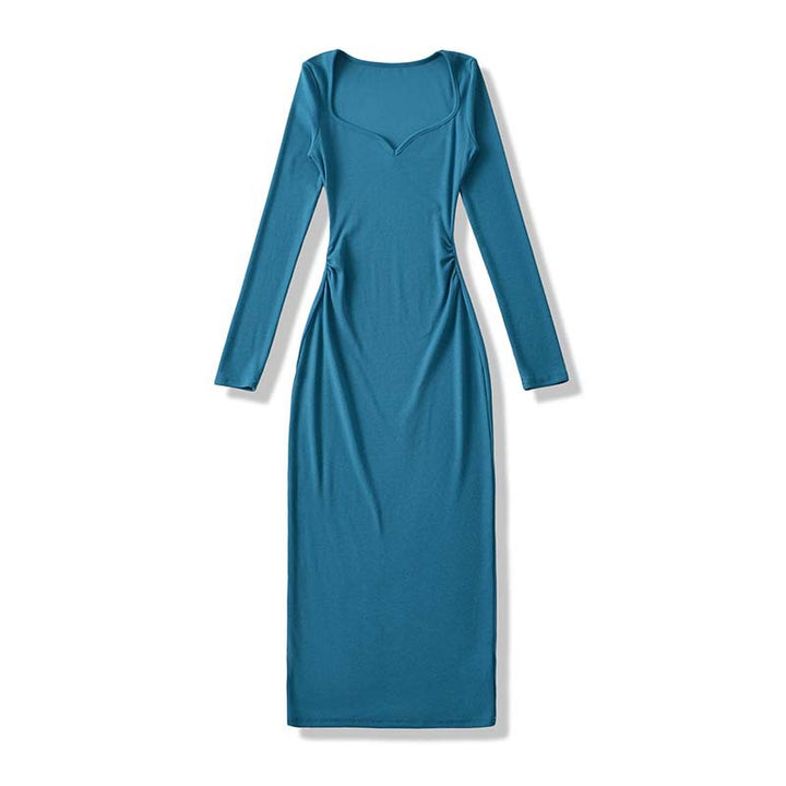Damen Eng anliegendes Midikleid mit herzförmigem Ausschnitt und langen Ärmeln Drune