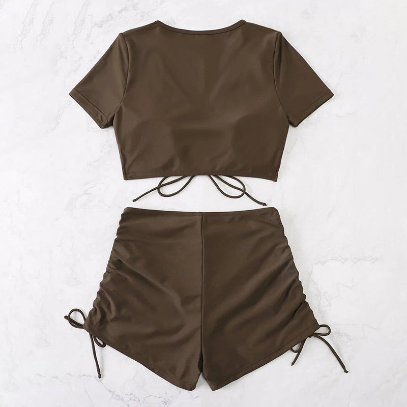 Damen Badeset mit gerafftem Oberteil und hoch tailliertem Slip Drune