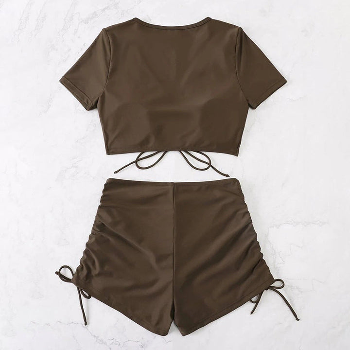 Damen Badeset mit gerafftem Oberteil und hoch tailliertem Slip Drune
