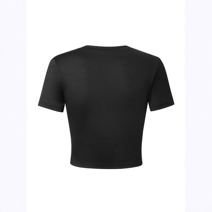 Damen Kurzarm Crop-Shirt mit kreativem Motiv Drune