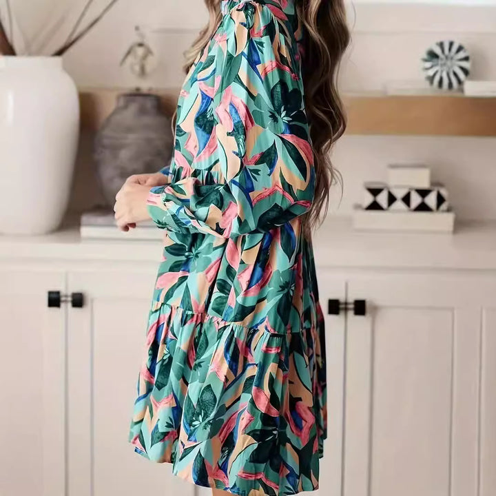 Damen luftiges Retro-Kleid mit voluminösen Ärmeln und weiten Falten Drune