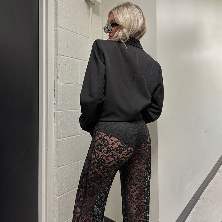 Damen Elegante Spitzenhose mit weitem Bein und hoher Taille Drune