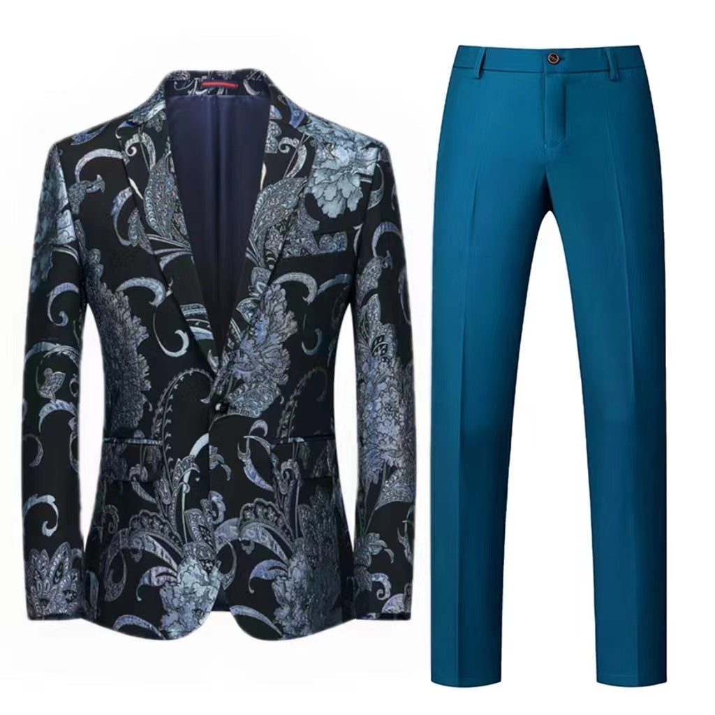 Damen Zweiteiliges Satin-Jacquard-Sakko mit floralem Muster und taillierter Passform sowie Slim-Fit Anzughose Drune