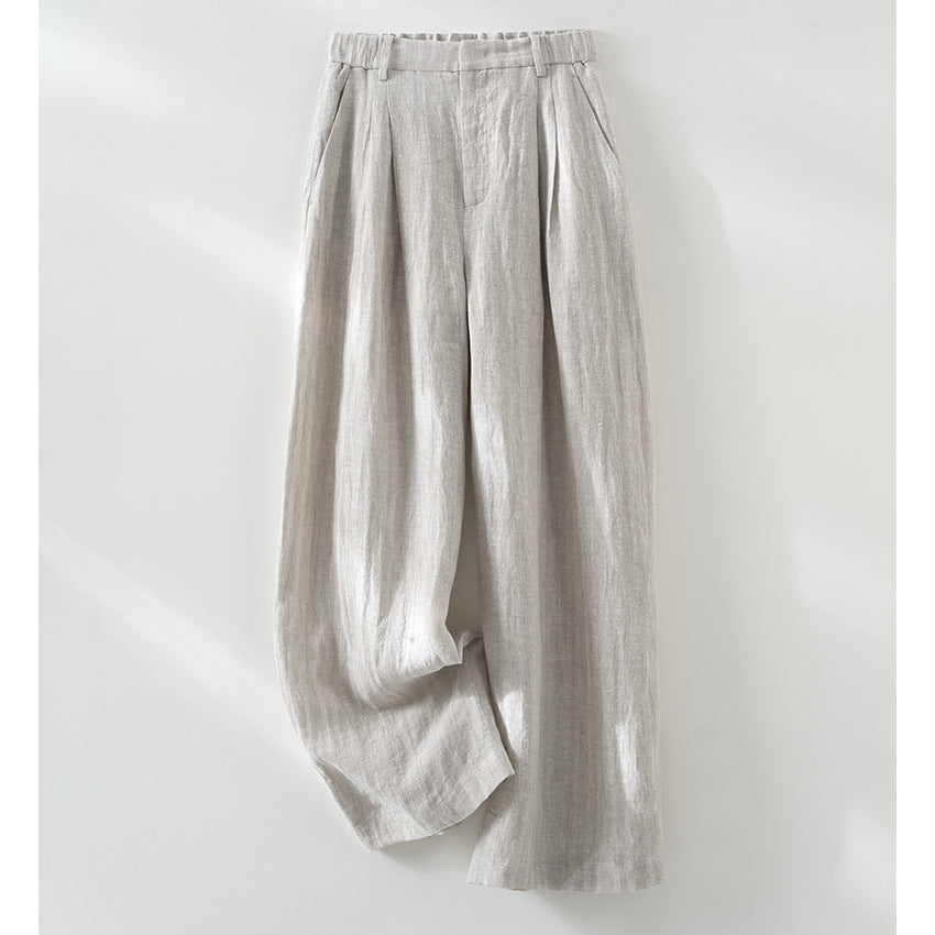 Damen Weite Leinenhose mit Bundfalten hoher Taille und elastischem Rückenteil Drune