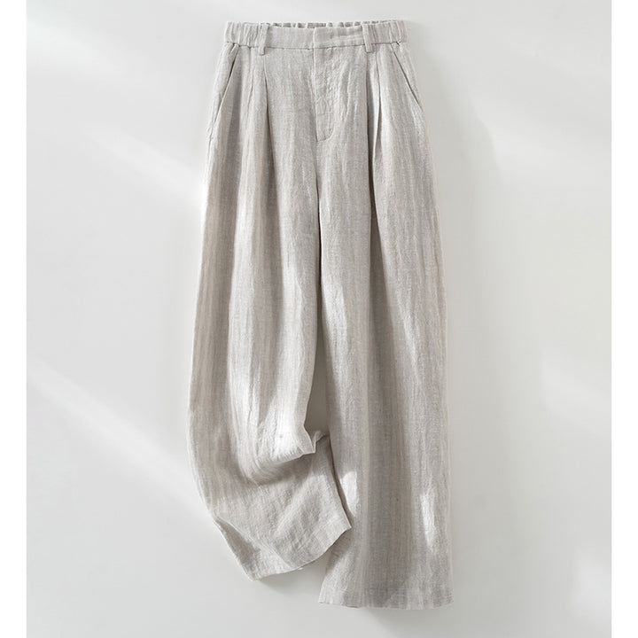 Damen Weite Leinenhose mit Bundfalten hoher Taille und elastischem Rückenteil Drune