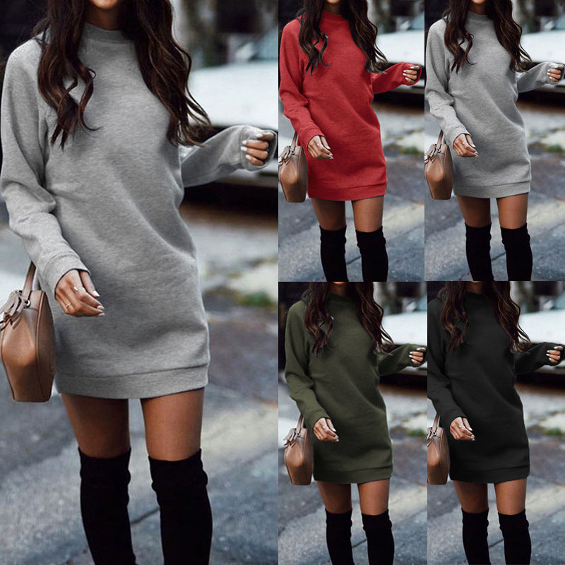 Damen nan legeres Sweatshirt-Kleid mit Rundhalsausschnitt geradem Schnitt und langen Ärmeln Drune
