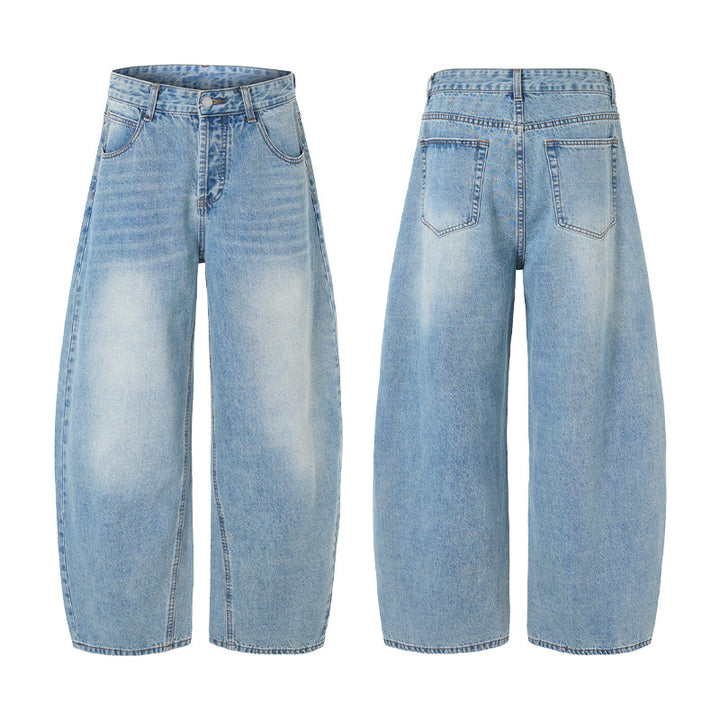 Herren Extralange Oversize-Denim-Jeans im Palazzoschnitt mit gerundetem Saum Drune