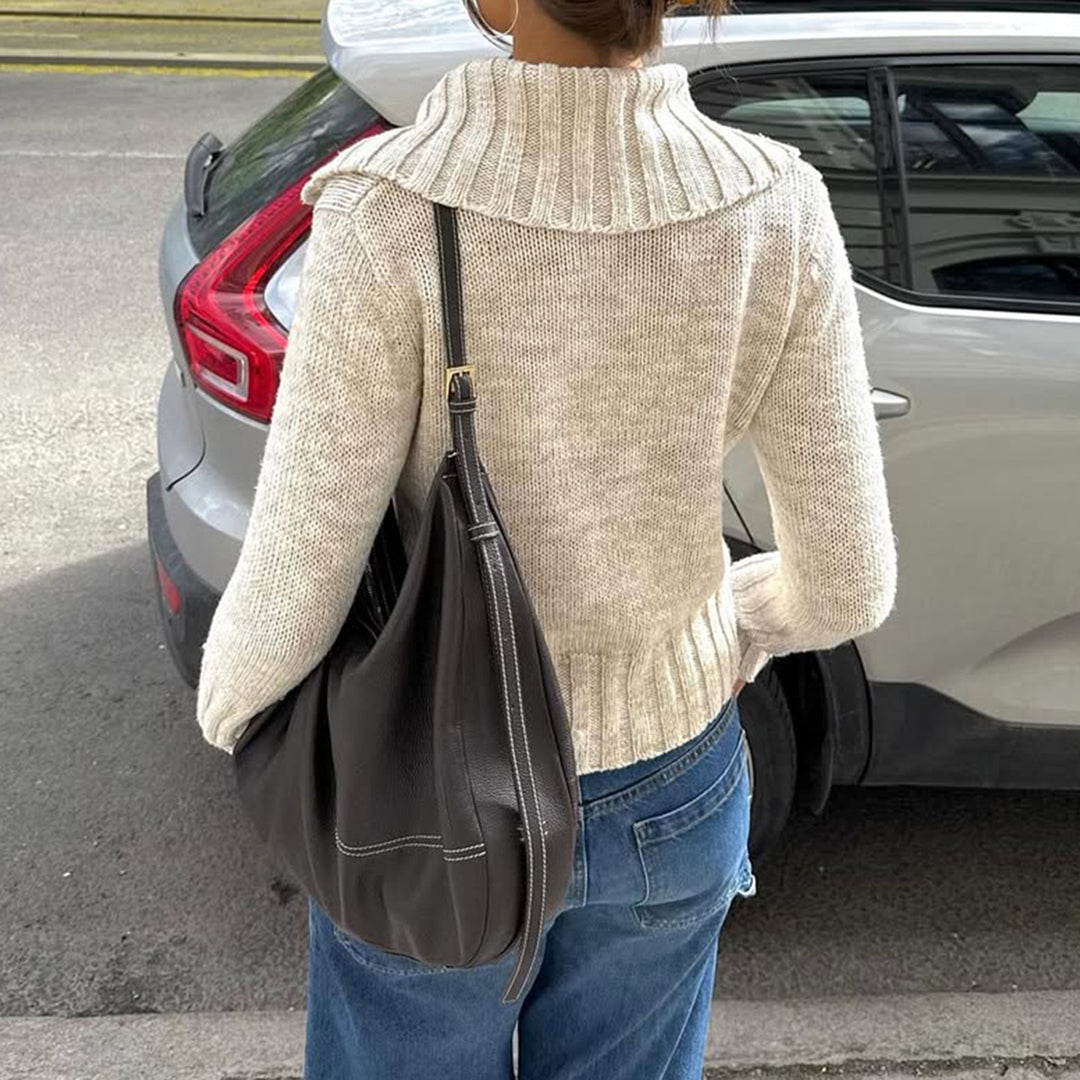 Damen Kurze Strickjacke mit rückseitiger Knopfleiste und weitem Umlegekragen Drune