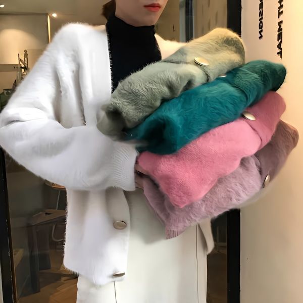Damen Kuschelige Strickjacke mit großen Knöpfen Drune