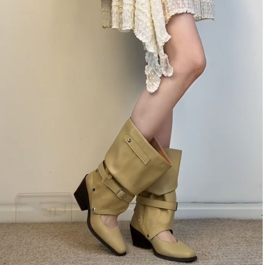 Damen Modische Stiefeletten mit hohem Schaft und Riemen Drune