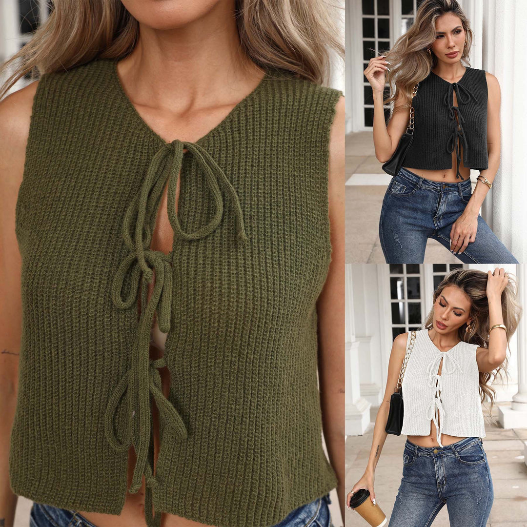 Damen lässiges Crop-Top mit Schleifenbindung Drune