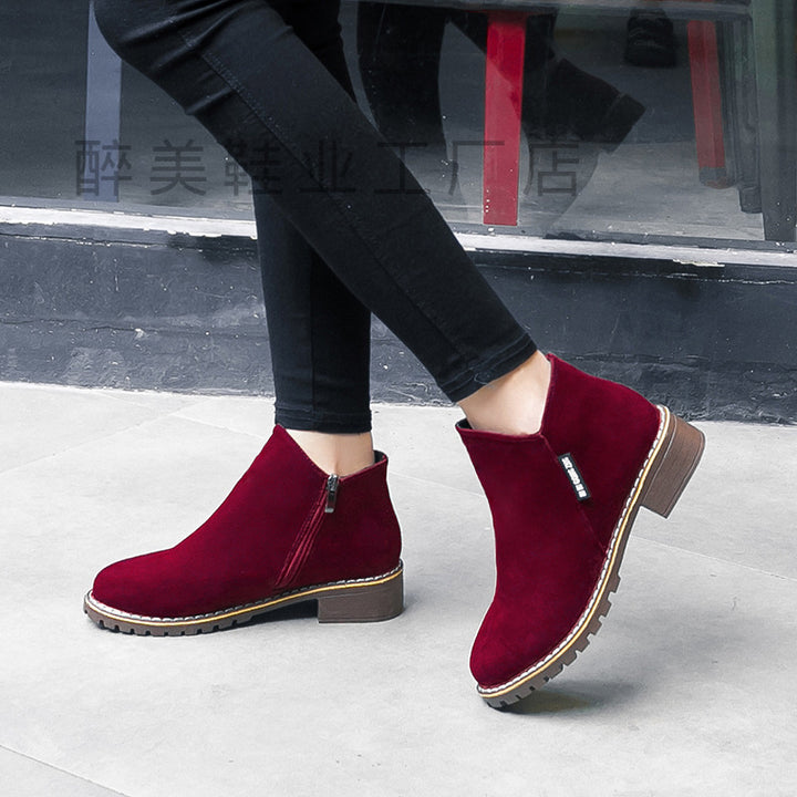 Damen nan knöchelhohe Wildlederoptik-Stiefelette mit seitlichem Reißverschluss, profilierter Gummisohle und komfortablem Blockabsatz Drune