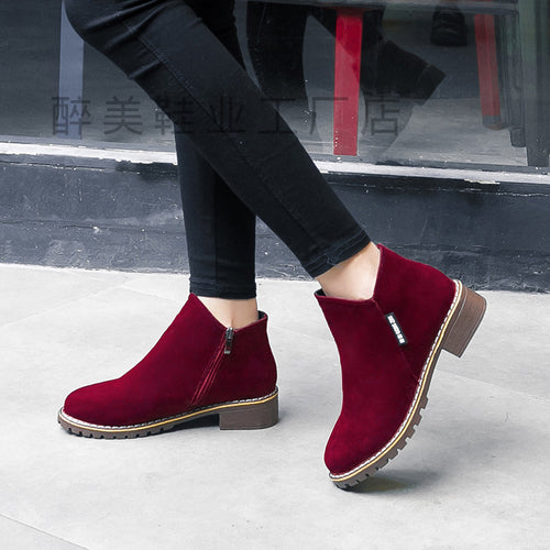 Damen nan knöchelhohe Wildlederoptik-Stiefelette mit seitlichem Reißverschluss, profilierter Gummisohle und komfortablem Blockabsatz Drune