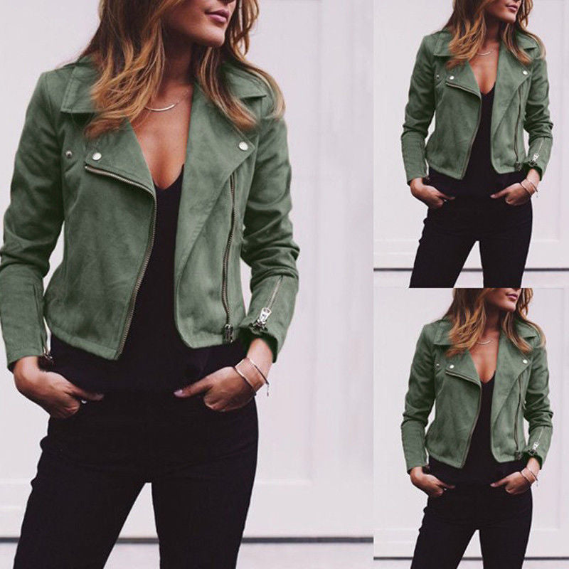 Damen Bikerjacke mit strukturiertem Wildleder-Look und asymmetrischem Reißverschluss Drune