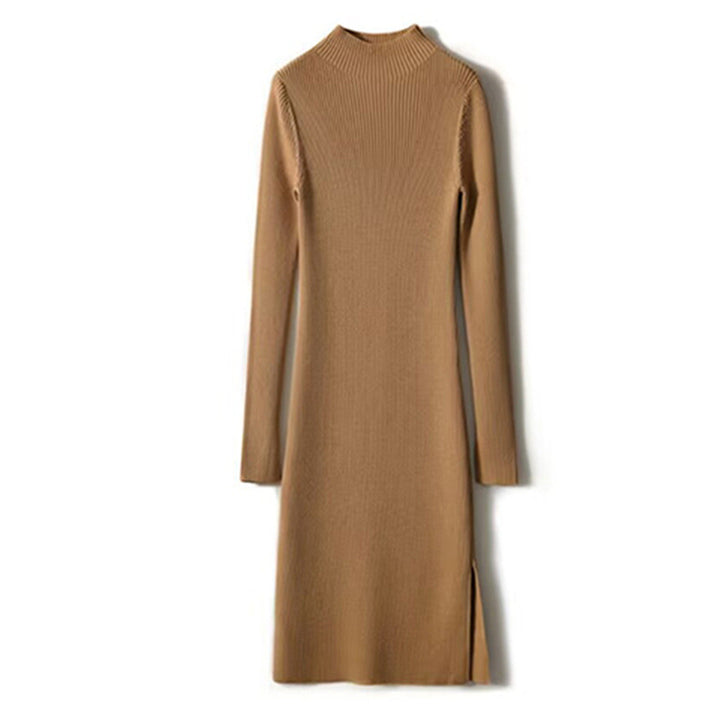 Damen Strickkleid mit hohem Kragen und seitlichen Schlitzen Drune