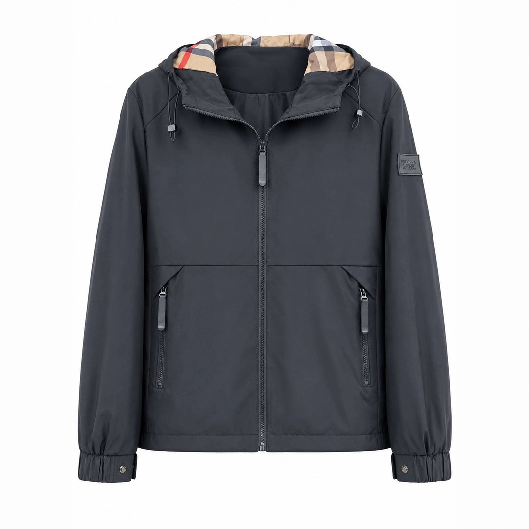 Herren leichte winddichte Softshell‑Kapuzenjacke mit kariert gefütterter Kapuze Drune