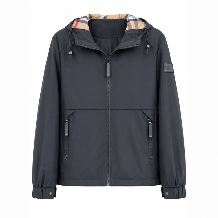 Herren leichte winddichte Softshell‑Kapuzenjacke mit kariert gefütterter Kapuze Drune
