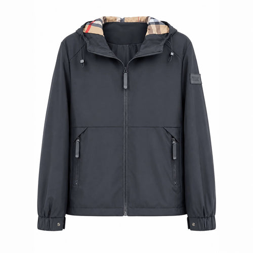 Herren leichte winddichte Softshell‑Kapuzenjacke mit kariert gefütterter Kapuze Drune